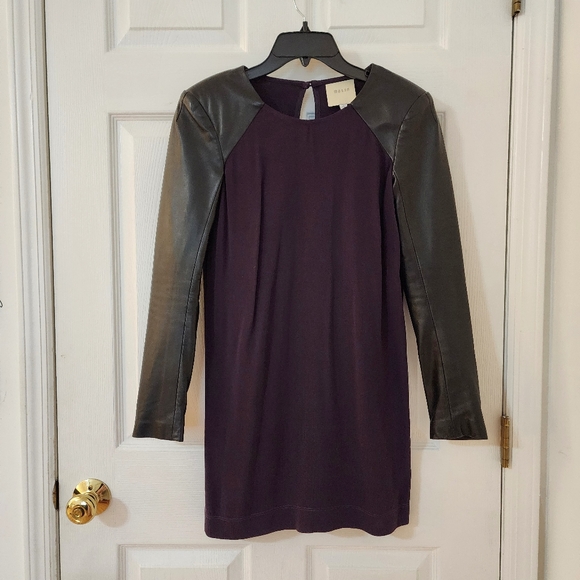 Mason By Michelle Mason Color block Purple Dress With Lambskin Leather Arms - Picture 1 of 11